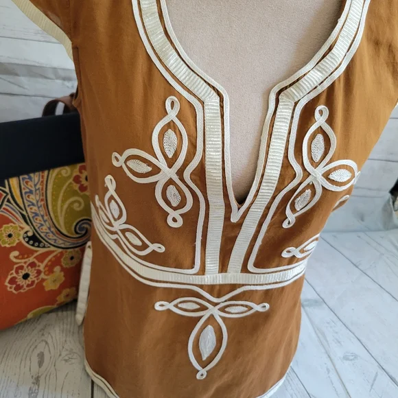Trina Turk Brown Tunic with Satin Trim - Picture 2 of 5